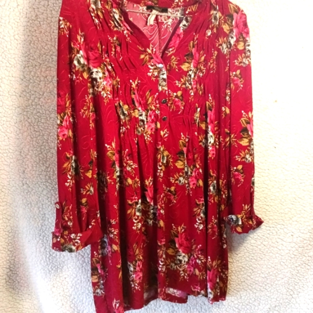 Maternity Shirt Top Blouse Maroon red Floral